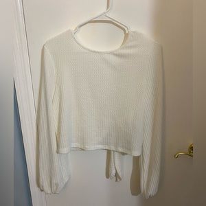 SHEIN White Cropped Sweater with Open Tie Back (size M)